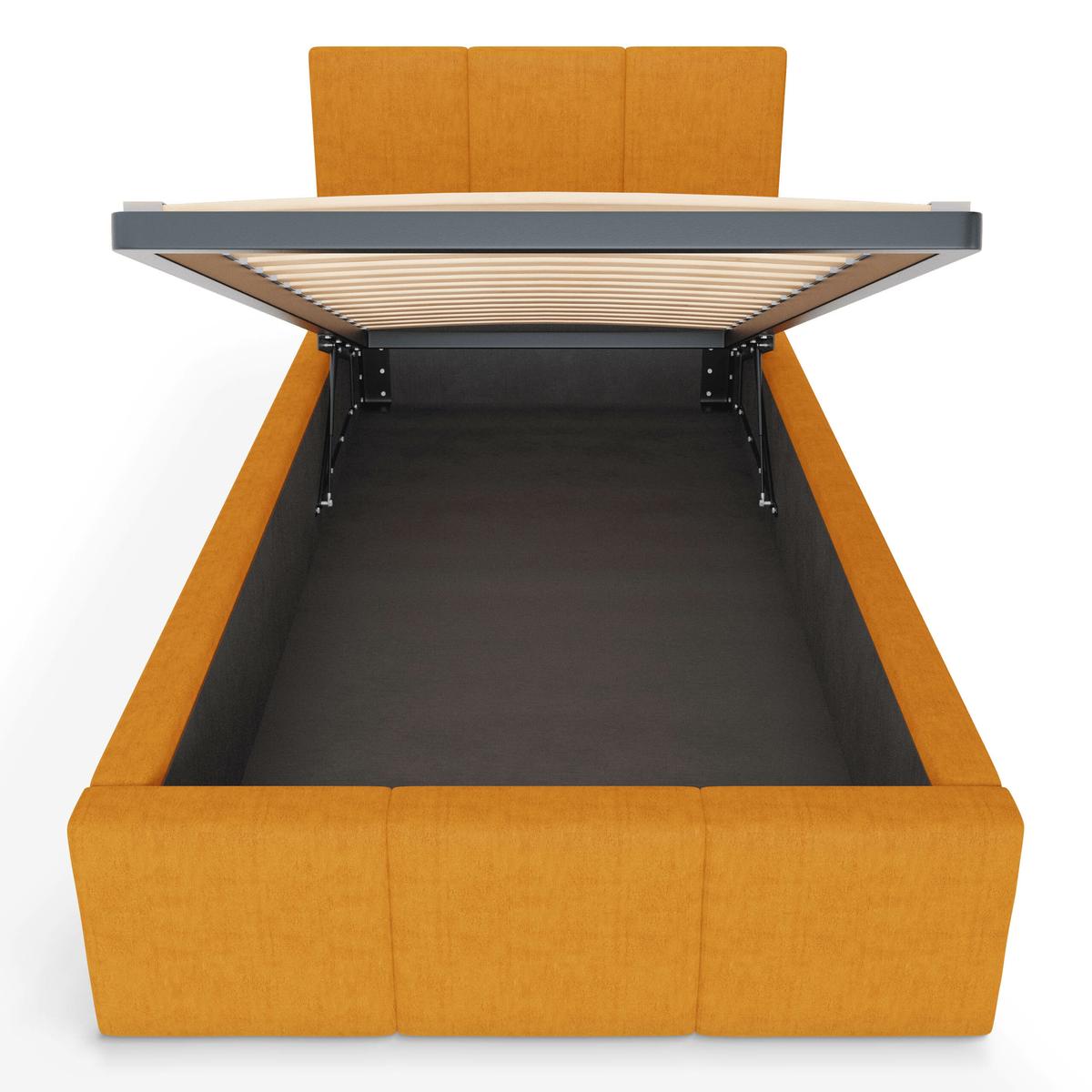 Łóżko Pojedyncze 90x200cm łóżko tapicerowane z pojemnikiem żółte do sypialni wezgłowie 120 cm nr. 9