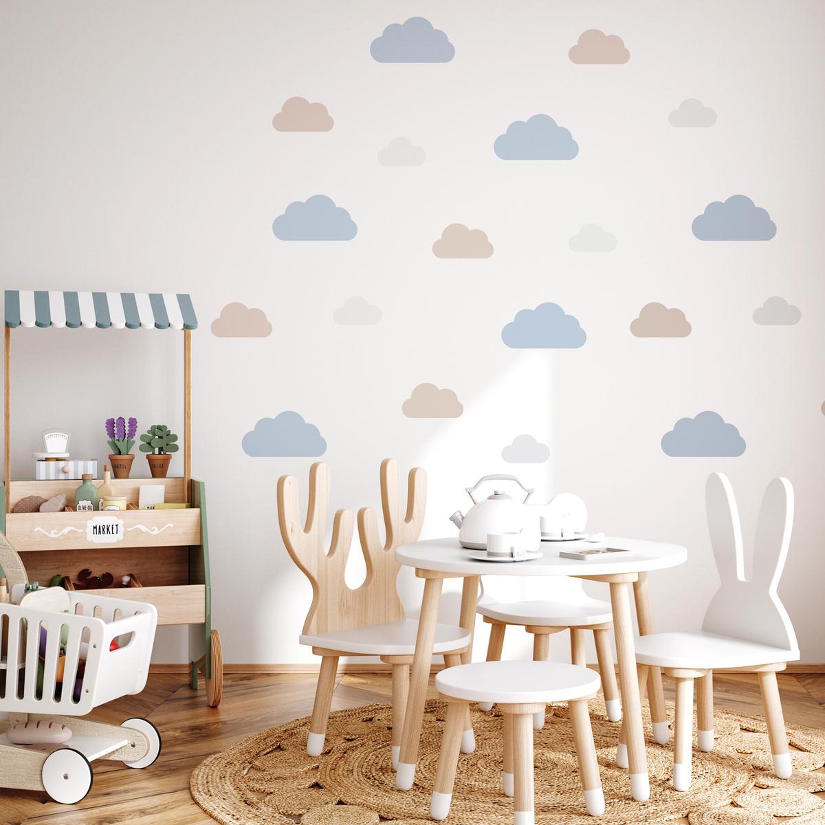 NAKLEJKA NA ŚCIANĘ DO POKOJU DZIECKA 120x60 NIEBIESKO-BEŻOWE CHMURKI nr. 4