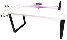 Biurko gamingowe model 3 Low 160x71x80 cm biały LOFT LED RGB pilot przepust HUB USB blat 3,6 cm - Miniaturka zdjęcia nr 2