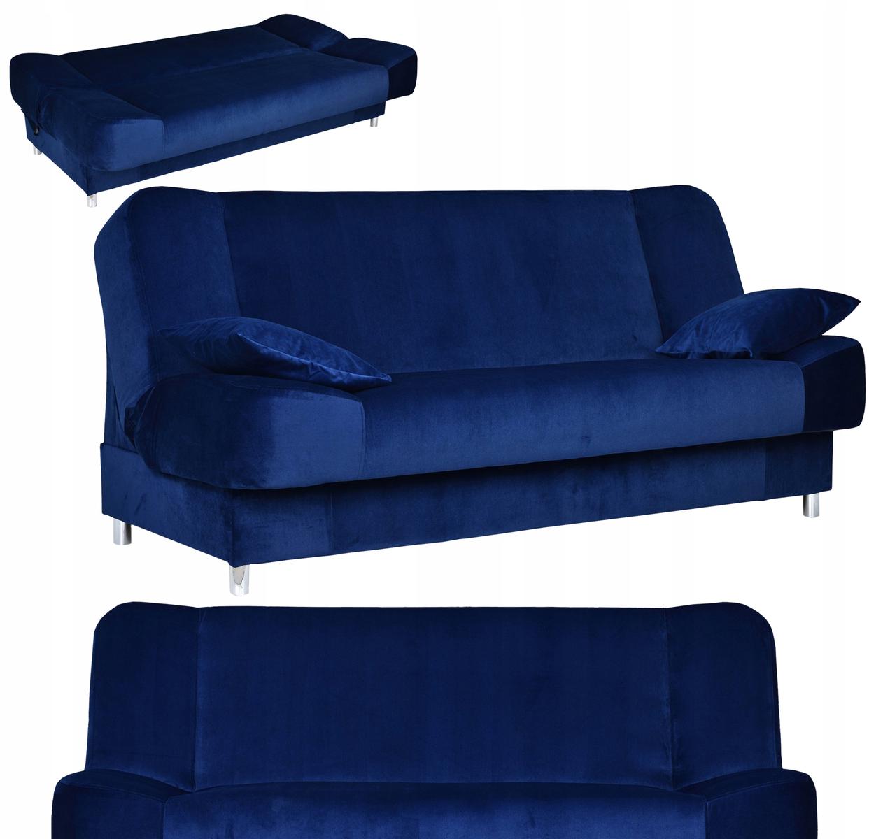 Wersalka SARA 200x95 cm granatowa rozkładana kanapa z pojemnikiem sofa do salonu New Velo