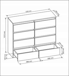 Komoda 120x39x101,5 cm z 8 szufladami biała do salonu RTV pojemna szafka - Miniaturka zdjęcia nr 4