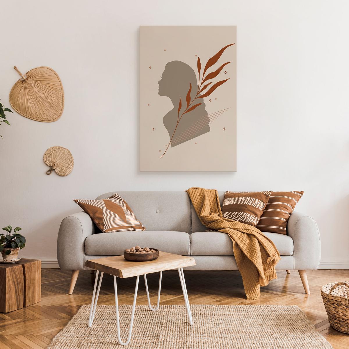 Obraz Do Salonu Portret Kobieta Minimalizm Styl Boho Liście Natura 80x120cm nr. 3