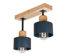 Lampa sufitowa 12 x 30 x 25 cm dwupunktowy spot z drewna i metalu gwint E27 antracytowa do salonu - Miniaturka zdjęcia nr 1