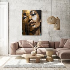 Obraz Na Ścianę Nowoczesny PORTRET Kobiety Styl Glamour Złote Usta 80x120cm - Miniaturka zdjęcia nr 6