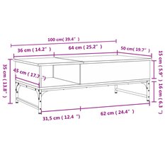 Stolik kawowy 100x50x35 cm z ukrytym schowkiem i półką szary dąb sonoma do salonu - Miniaturka zdjęcia nr 11