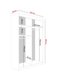 Szafa przesuwna Malani 138x59x205 cm z lustrem biało-czarne lamele do garderoby sypialni dąb craft - Miniaturka zdjęcia nr 3