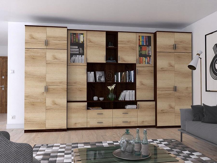 Meblościanka z szafą SAWA 390x232x55 cm zestaw mebli RTV Sonoma do salonu
