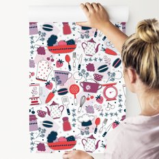 Tapeta retro garnki łyżki słodycze owoce do kuchni  - Miniaturka zdjęcia nr 4
