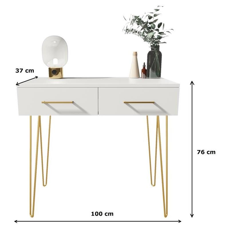 Toaletka 100 cm do salonu garderoby konsola biały złoty nr. 3