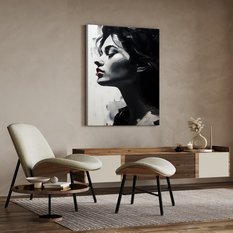 Obraz Canvas Czarno-Biały PORTRET Kobiety Czerwone Usta Abstrakcja 80x120cm - Miniaturka zdjęcia nr 3