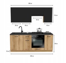 Zestaw mebli kuchenny Capri 200 cm Dąb Evoke / Czarny z blatem District Dark - Miniaturka zdjęcia nr 3