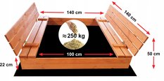 Piaskownica 140x140 cm drewniana impregnowana zamykana dla dzieci do ogrodu  - Miniaturka zdjęcia nr 3
