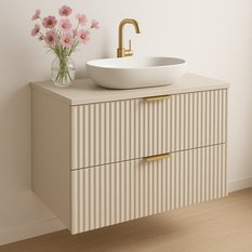 Szafka łazienkowa WILLY 80x47x60 cm z blatem ryflowane fronty kaszmir złote uchwyty - Miniaturka zdjęcia nr 1