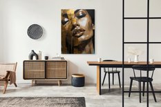 Obraz Na Ścianę Nowoczesny PORTRET Kobiety Styl Glamour Złote Usta 80x120cm - Miniaturka zdjęcia nr 12