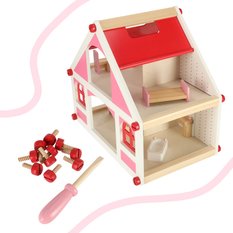 Domek dla lalek drewniany różowy montessori mebelki akcesoria 36cm - Miniaturka zdjęcia nr 3