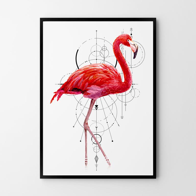 Plakat różowy flaming geometria 40x50 cm dekoracja ścienna bez ram  nr. 1