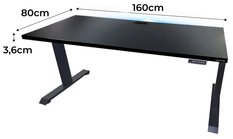 Biurko gamingowe elektryczne TOP 160x80x70-118 cm regulowane nogi LED RGB pilot przepust czarne - Miniaturka zdjęcia nr 2