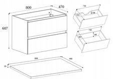 Szafka łazienkowa SIMPLE 80 cm z blatem dąb ciemny - Miniaturka zdjęcia nr 15