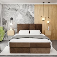 Łóżko kontynentalne 140x200x113 cm tapicerowane podwójne z materacem brązowe  - Miniaturka zdjęcia nr 8