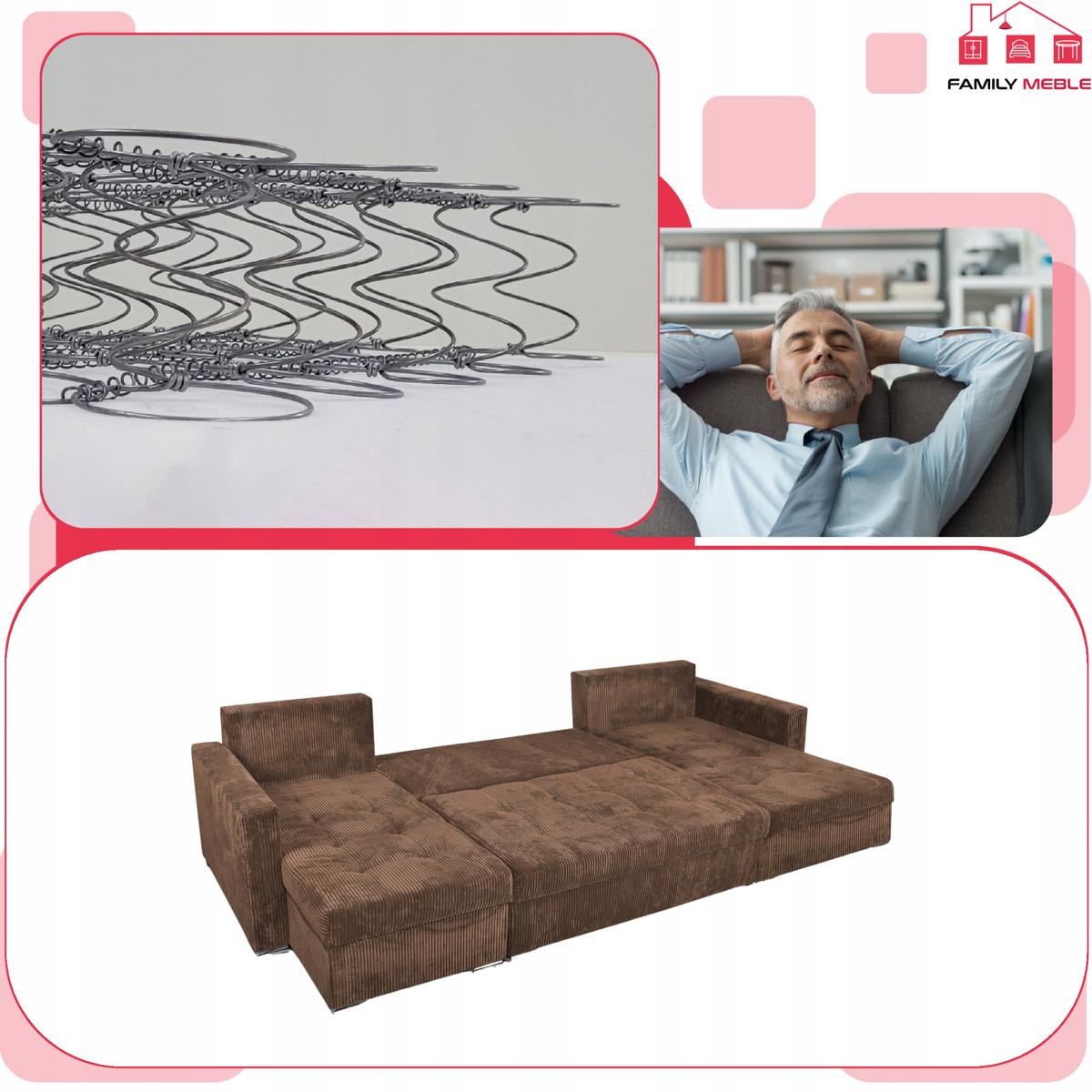 Narożnik Bonito BIG 296x74x104 cm kształt U z funkcją spania i przechowywania Anafi sztruks brąz nr. 5