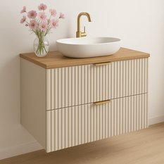 Szafka łazienkowa WILLY 80x47x60 cm z blatem orzech ryflowane fronty kaszmir złote uchwyty - Miniaturka zdjęcia nr 1
