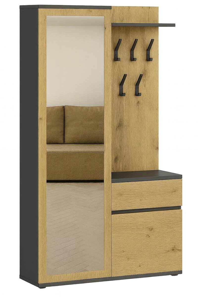 Garderoba do przedpokoju dąb artisian z atracytem DUO 190x108x40 cm z lustrem wieszakami szafka na buty 