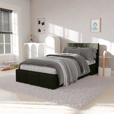 Łóżko Pojedyncze 90x200cm łóżko tapicerowane z pojemnikiem khaki do sypialni wezgłowie 88 cm - Miniaturka zdjęcia nr 4