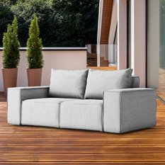 Sofa ogrodowa SONNE 180x73x88 cm dwuosobowa wodoodporna UV + 2 poduszki na taras do ogrodu jasnoszara
