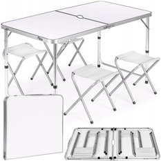 Stół składany z otworem 120x60cm Heckermann Biały + 4x Taboret