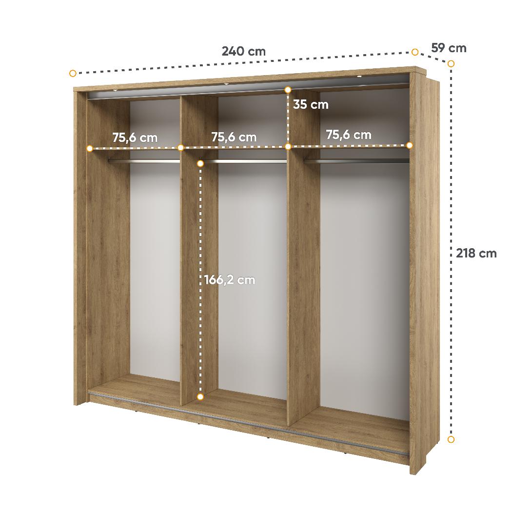 Szafa z lustrem Arti 240 cm do sypialni przedpokoju garderoby dąb schetland  nr. 5