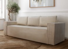 Kanapa rozkładana Verona 248x52x93 cm wersalka z funkcją spania i pojemnikiem sprężyny bonell sztruks beżowa do salonu - Miniaturka zdjęcia nr 4