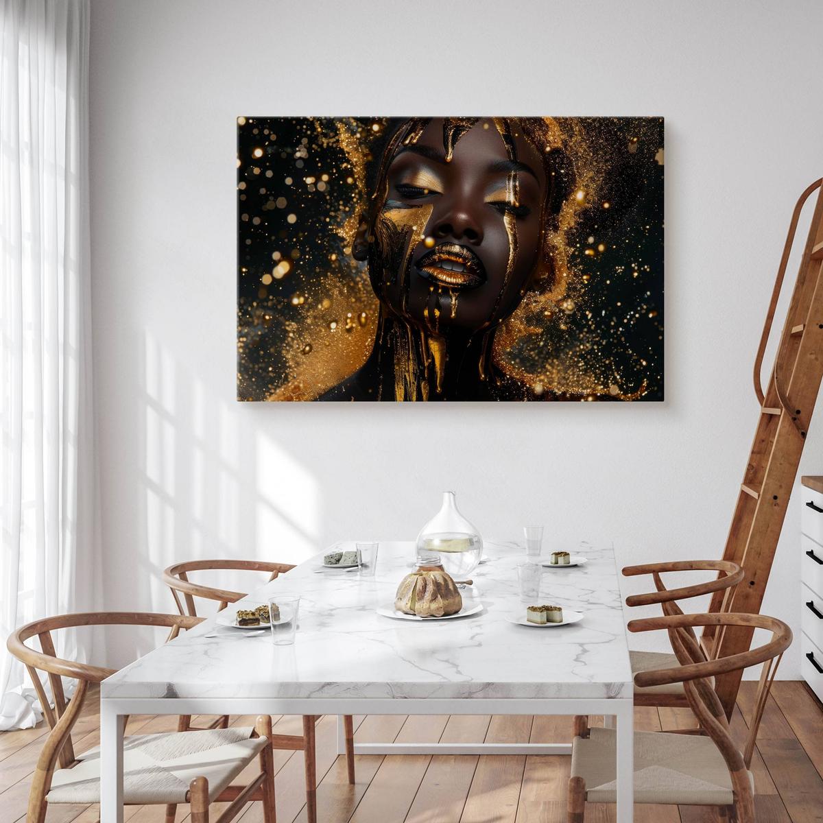 Obraz Na Płótnie Kobieta W Złotym Pyle Abstrakcja 120x80 Czarne Tło nr. 4