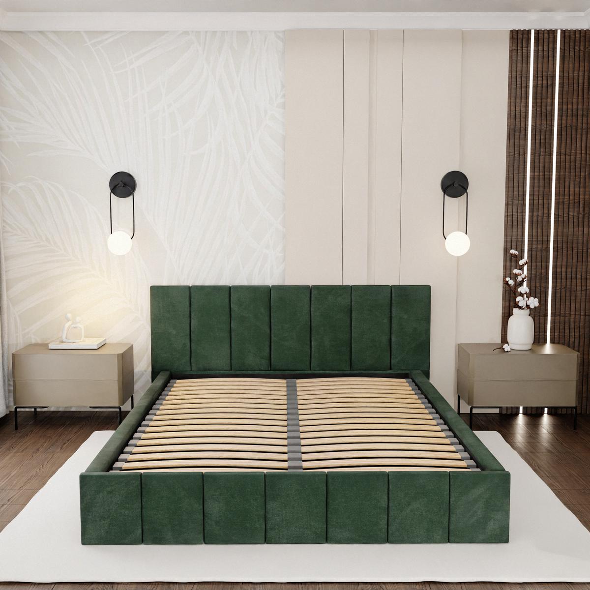 Łóżko tapicerowane 140x200 premium z pojemnikiem do sypialni butelkowa zieleń wezgłowie 107 cm nr. 5