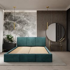 Łóżko tapicerowane do sypialni 180x200x88 cm podwójne z pojemnikiem modne turkusowe  - Miniaturka zdjęcia nr 9