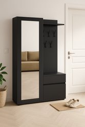 Garderoba do przedpokoju DUO 190x90x40 cm z lustrem wieszakami szafka na buty antracyt loft - Miniaturka zdjęcia nr 1