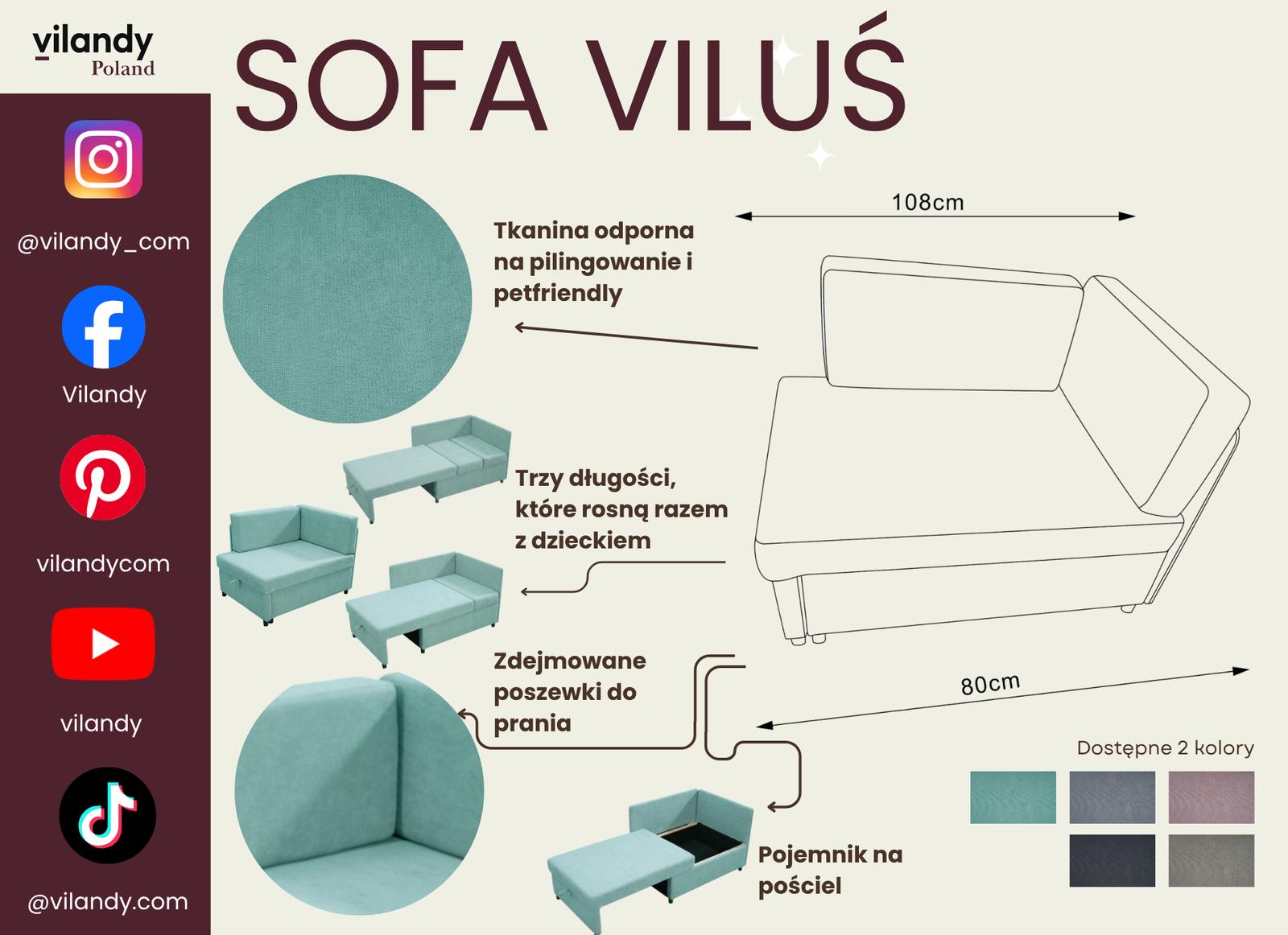 Sofa rozkładana dziecięca Viluś 106x75x80 cm narożnik jednoosobowy do pokoju z funkcją spania i przechowywania dla dzieci miętowy nr. 10