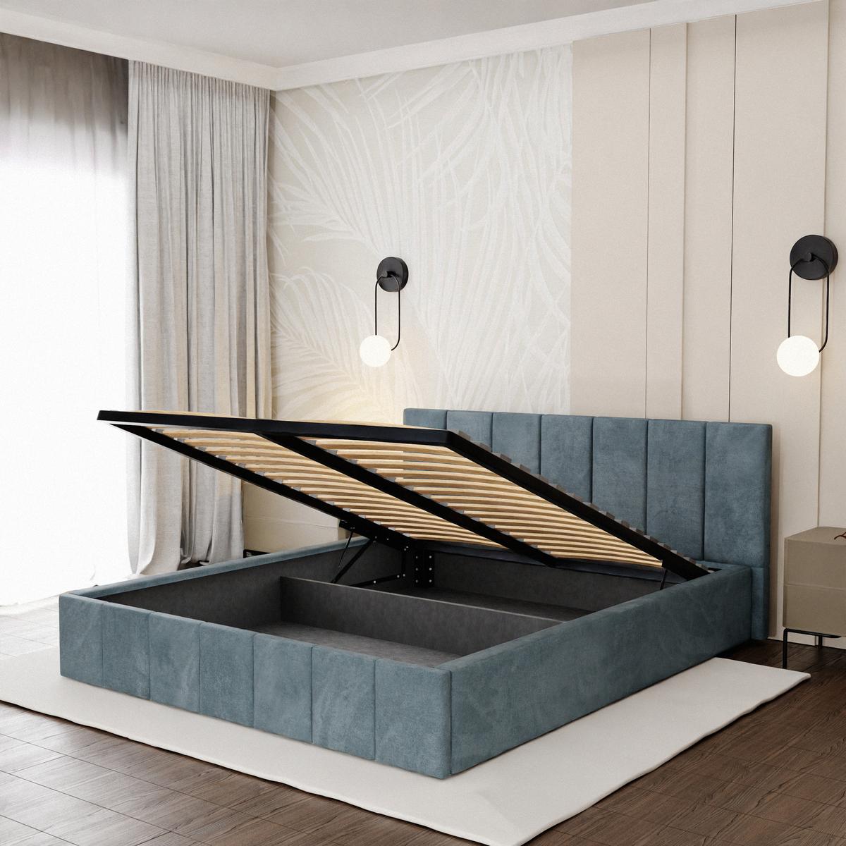 Łóżko tapicerowane 160x200 premium z pojemnikiem do sypialni morskie wezgłowie 107 cm nr. 6