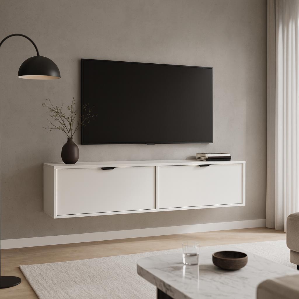 Szafka wisząca RTV AURA 140x33x30 cm do salonu biała nr. 1