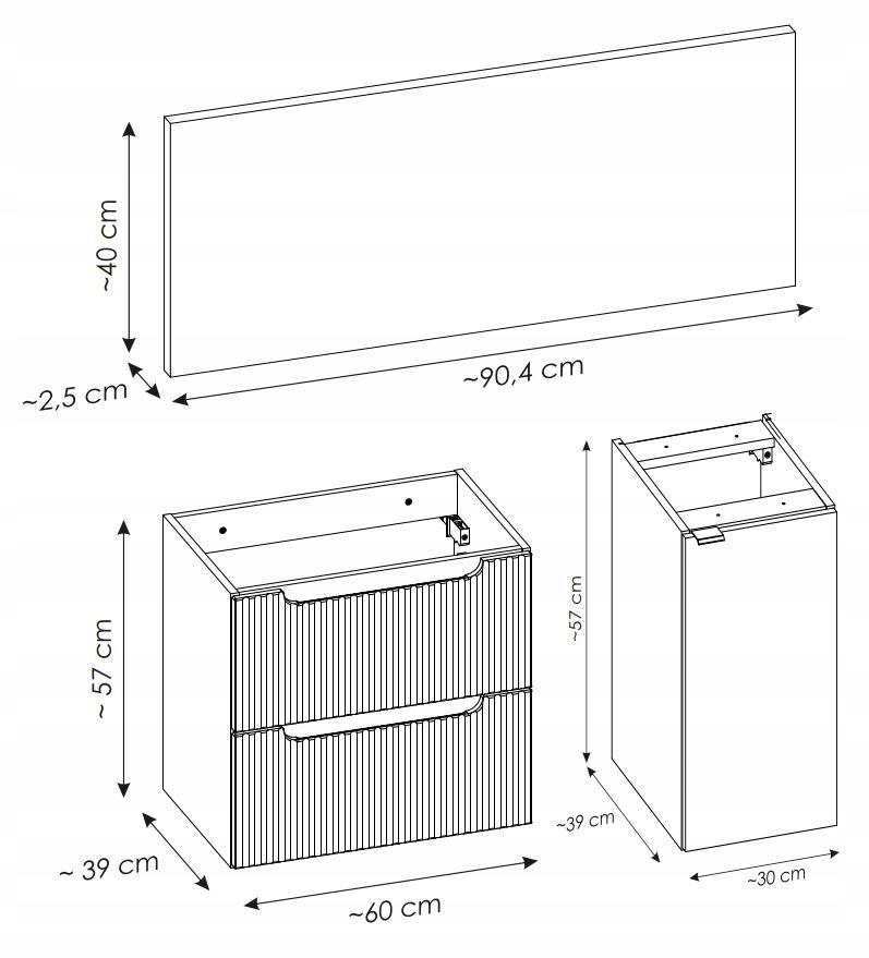 Szafka pod Umywalkę 90 cm NOVA BLACK czarna z blatem wisząca ryflowane fronty 1D2S dąb evoke do łazienki nr. 3