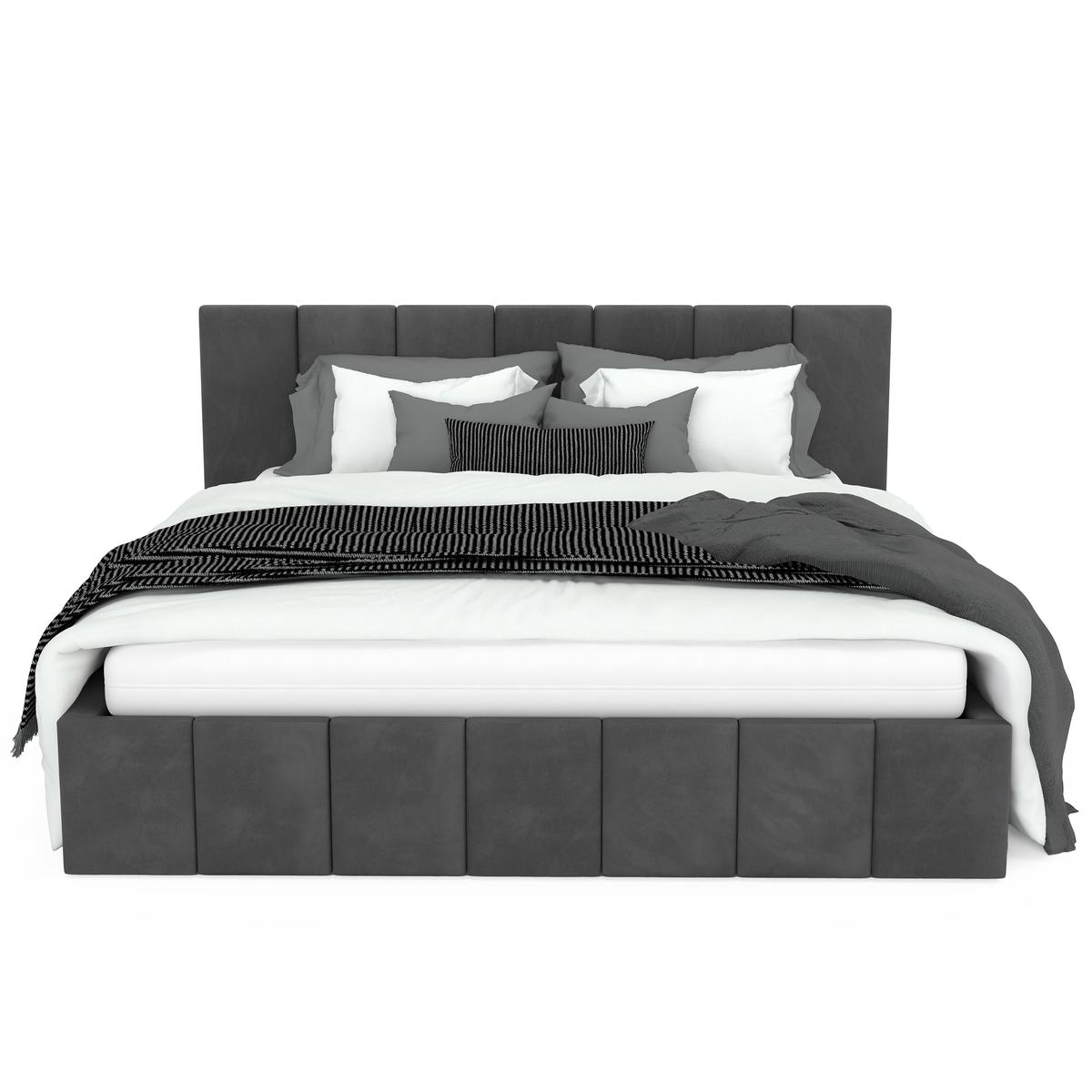 Łóżko tapicerowane 140x200 premium z pojemnikiem do sypialni grafitowe wezgłowie 107 cm nr. 9