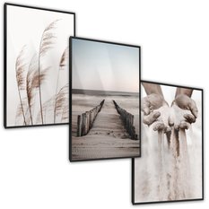 Zestaw X3 Plakat W Ramie Plaża Morze Wydmy Styl Boho Minimalizm 60x80cm - Miniaturka zdjęcia nr 2