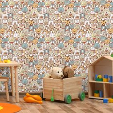 Tapeta dla dzieci kolorowe psy koty kreskówka  - Miniaturka zdjęcia nr 3