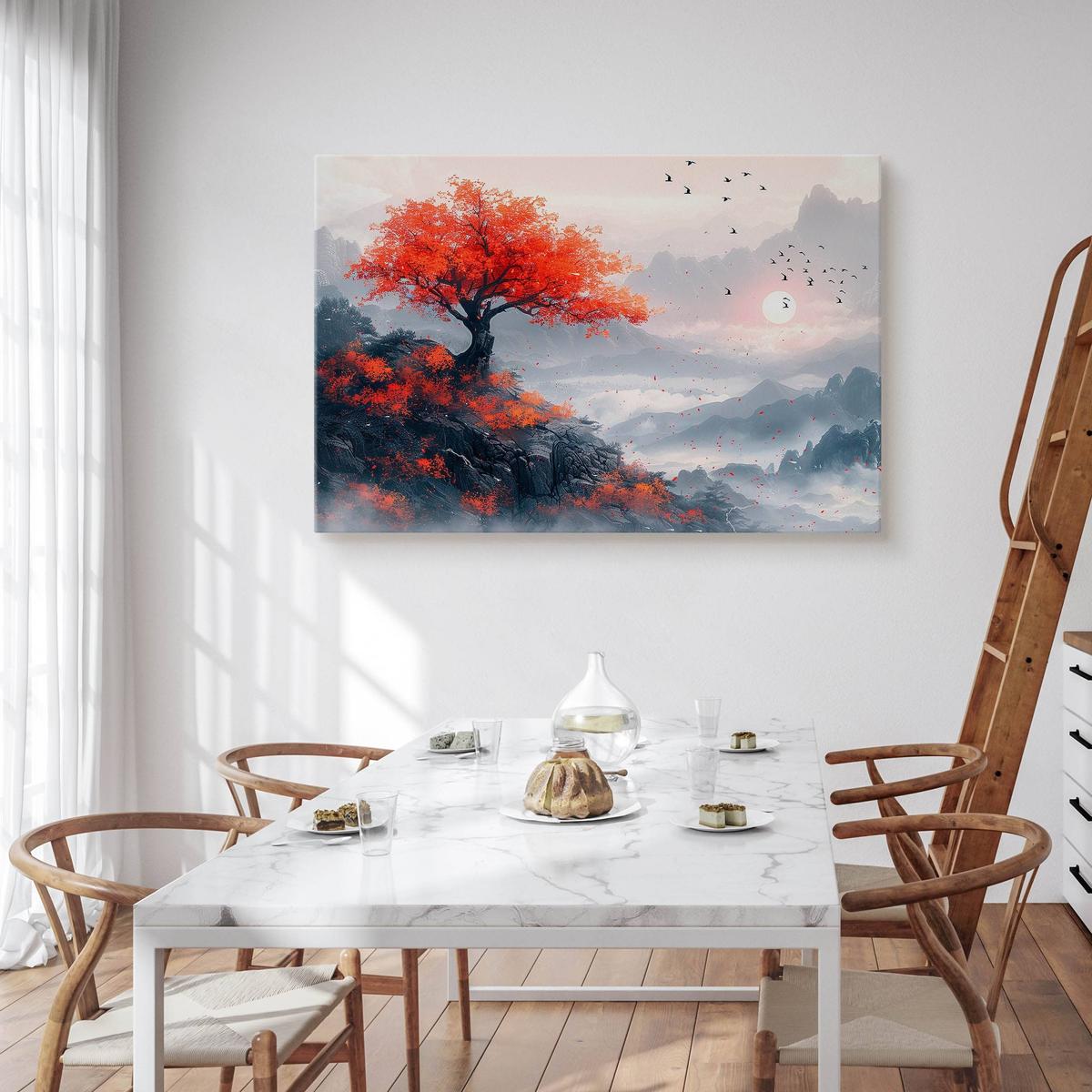 Obraz Na Płótnie Czerwone Drzewo Krajobraz 90x60 Dekoracja do Sypialni nr. 4