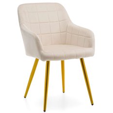 Krzesło ORTE beżowe pikowane tapicerowane welurowe złote nóżki do jadalni lub salonu 