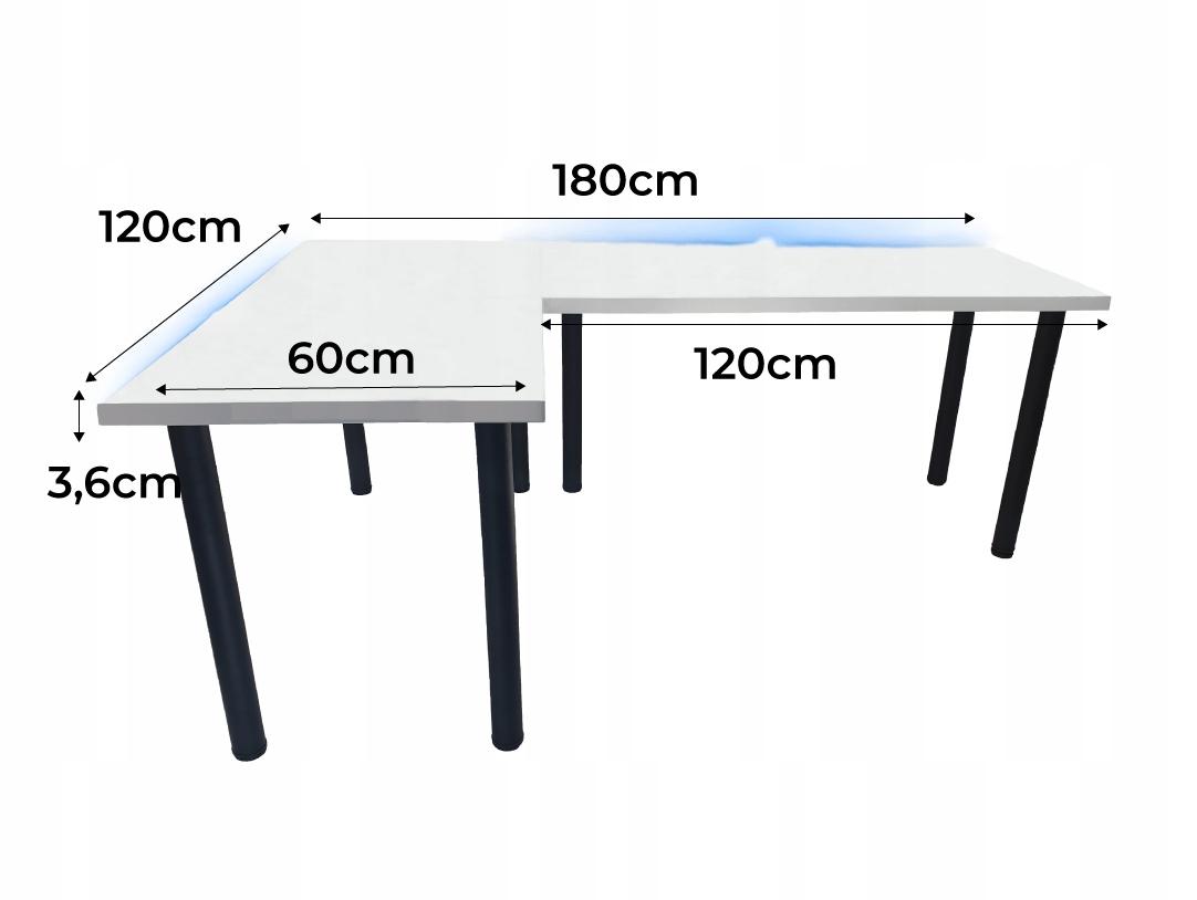 Biurko gamingowe model 1 Low 180x75x60 cm białe narożne ledy do pokoju gracza nr. 3