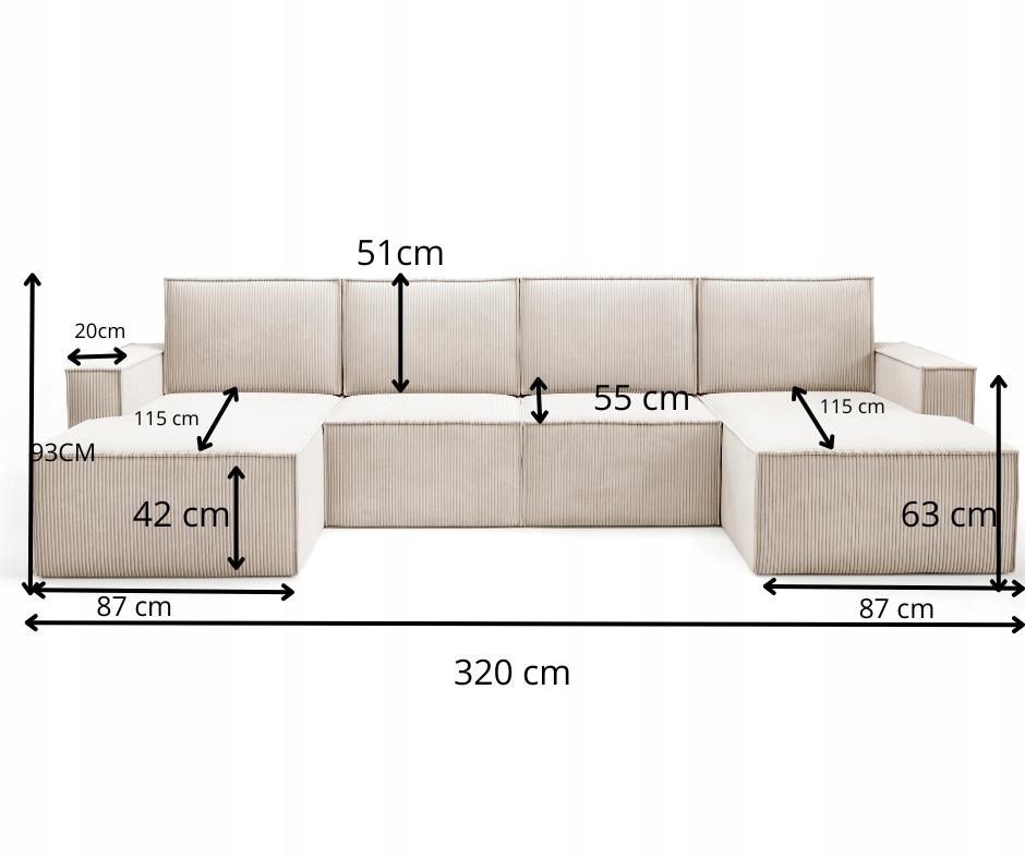 Narożnik U PORTO 320x145x93 cm sztruks kremowy do salonu nr. 12