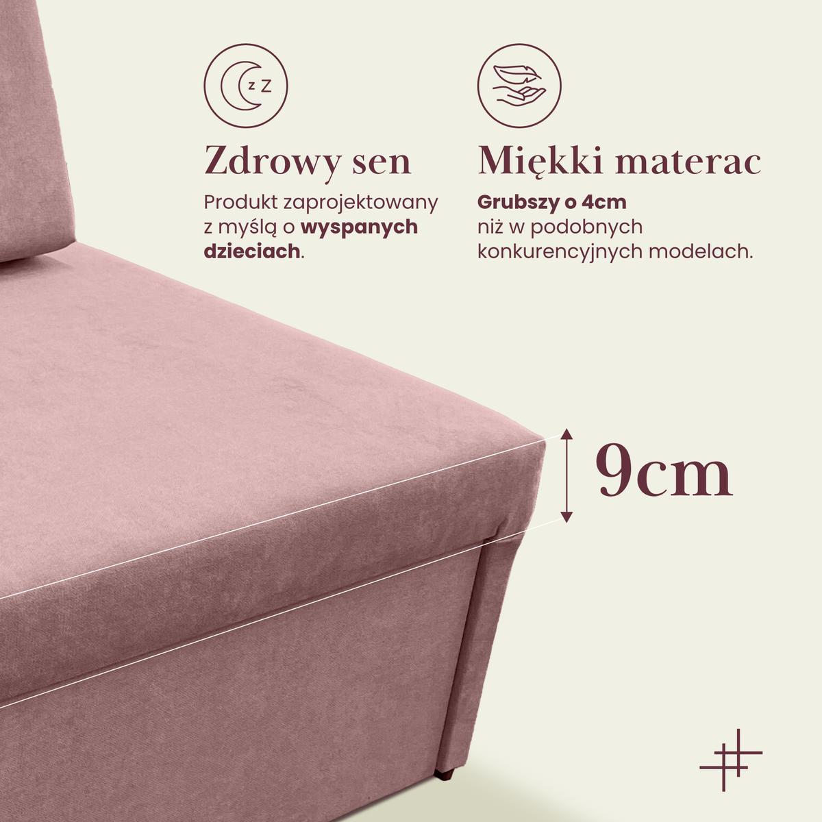 Sofa Viluś 106x75x80 cm różowa rozkładana sofa narożna jednoosobowa z funkcją spania i pojemnikiem na pościel nr. 13