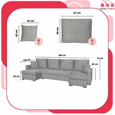 Narożnik Bella BIG 298x74x140 cm kształt U z funkcją spania i przechowywania Angel szary - Miniaturka zdjęcia nr 8