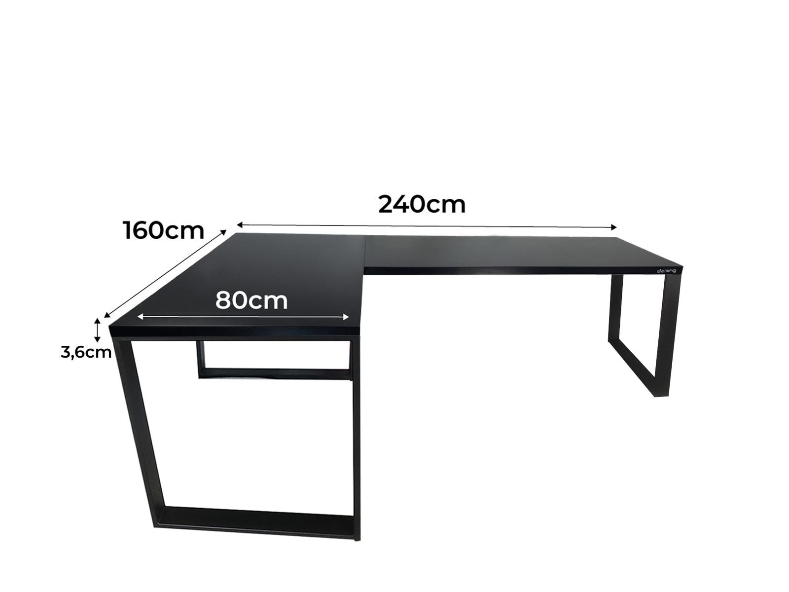 Biurko gamingowe Model 0 narożne czarne LOFT metalowe nogi dla gracza Top 240x80x71cm nr. 2