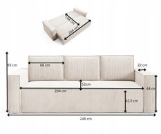 Kanapa 248x96x93 cm sofa z funkcją spania automat i pojemnik sztruks szary do salonu - Miniaturka zdjęcia nr 16